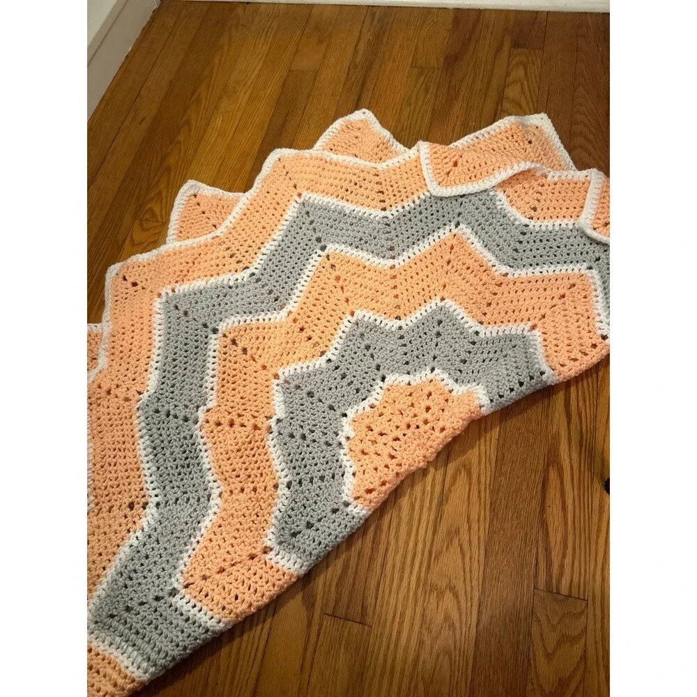 Handmade Orange Grey Soft Afghan Woven Throw Blanket